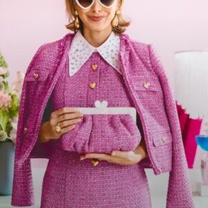 Lilly Pulitzer X Lele Sadoughi NWT Pink Tweed Heart Clutch